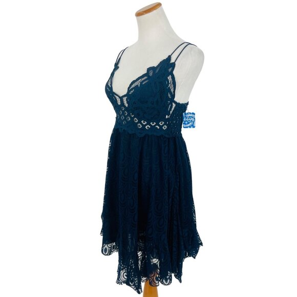 NWT Free People Blue Burnout Velvet Lace Mini Slip Dress | Boho Whimsigoth Fairy - Picture 6 of 16
